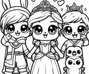 Coloriage Les princes et la princesse kawaii Disney