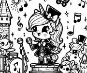 Coloriage Licorne et la groupe de musique kawaii
