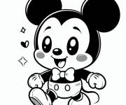 Coloriage et dessins gratuit Mickey Mouse Kawaii en marchant à imprimer