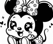 Coloriage et dessins gratuit Minnie Mouse kawaii avec des grandes yeux à imprimer