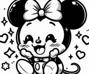 Coloriage et dessins gratuit Minnie Mouse kawaii Disney en souriant à imprimer