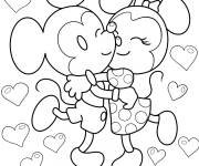 Coloriage Minnie Mouse kawaii embrassant Mickey Mouse