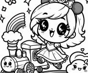 Coloriage Petite fille princesse kawaii pr&eacute;s de son train Disnery