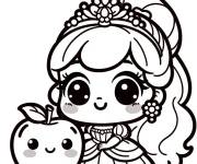 Coloriage Petite Princesse Disney Kawaii avec une pomme