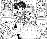 Coloriage Prince et princesse kawaii de Disney