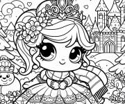 Coloriage Princesse belle kawaii du monde Disney