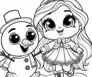 Coloriage Princesse et bonhomme de neige kawaii de Disney
