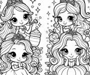 Coloriage Princesses Kawaii Disney &agrave; motifs