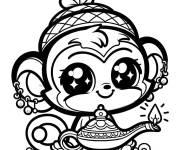 Coloriage Singe kawaii avec la lampe magique