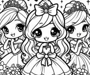 Coloriage Trois princesses kawaii Disney en toute beaut&eacute;