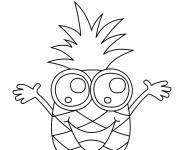Coloriage Ananas avec des yeux Kawaii
