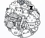 Coloriage Animaux et nourriture artistique Kawaii