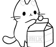 Coloriage Chat Kawaii aime le lait