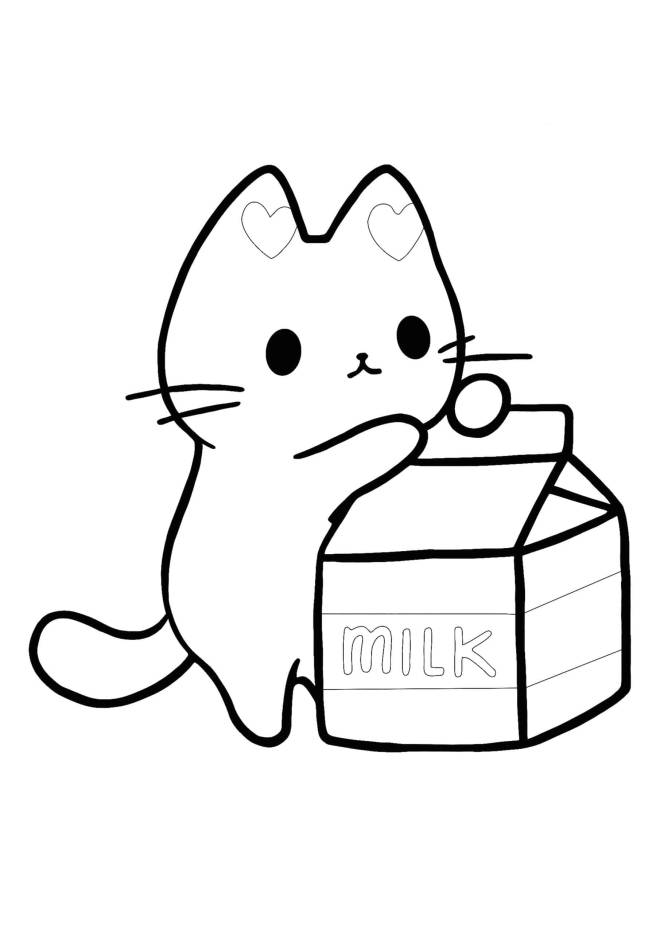 Coloriage et dessins gratuits Chat Kawaii aime le lait à imprimer