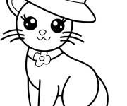 Coloriage Chat Kawaii Avec Chapeau 