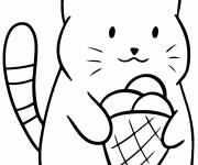 Coloriage Chat Kawaii mange de glace