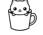Coloriage Chaton Kawaii dans une tasse