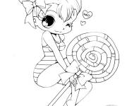 Coloriage Fille Kawaii et Nourriture