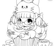 Coloriage Fille sur crème glacée Kawaii