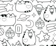 Coloriage Kawaii chat et glace