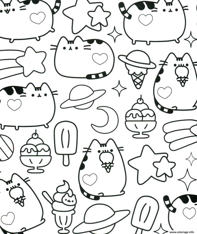 Coloriage et dessins gratuits Kawaii chat et glace à imprimer
