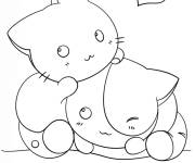 Coloriage Kawaii Chatons et Amour