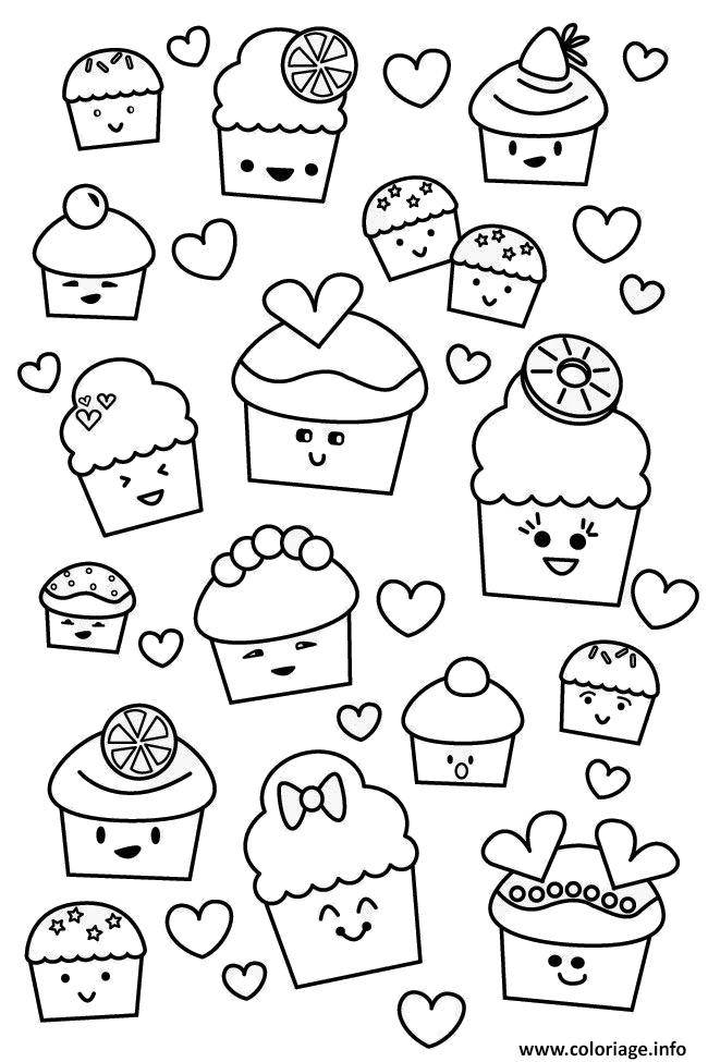 Coloriage et dessins gratuits Kawaii Cupcake  à imprimer