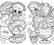 Coloriage et dessins gratuit Kawaii Filles et Bonbons à imprimer