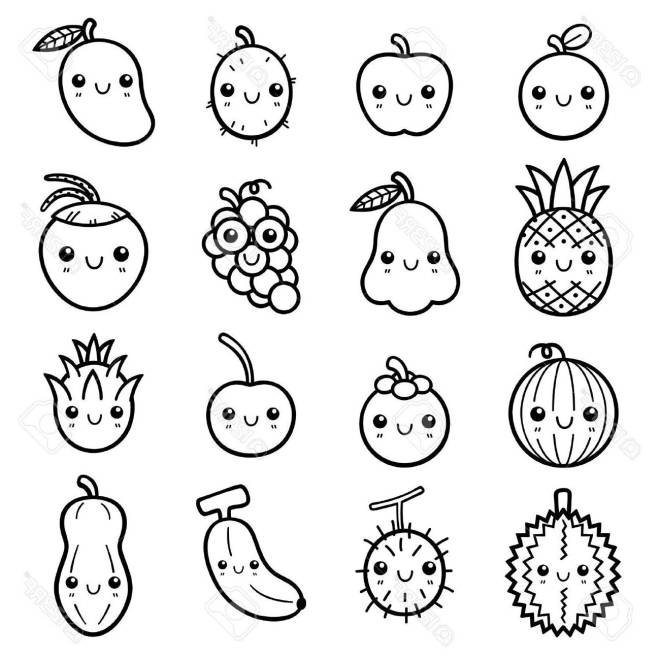 Coloriage et dessins gratuits Kawaii Fruits à imprimer