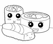 Coloriage Kawaii Nourriture Sushi