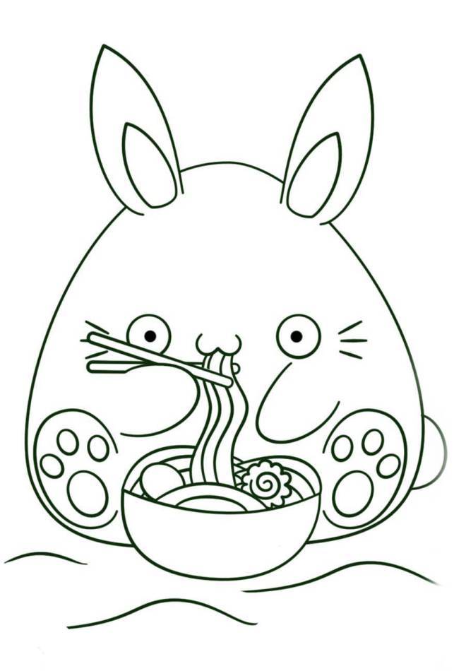 Coloriage et dessins gratuits Lapin Kawaii mange des nouilles à imprimer