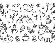 Coloriage Licornes et Glace Kawaii