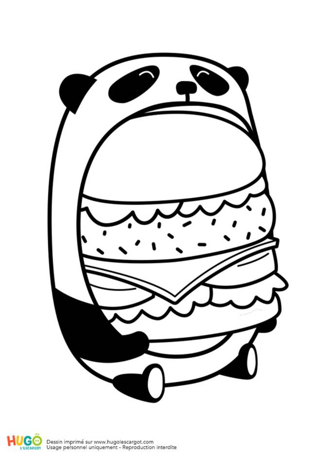 Coloriage et dessins gratuits Panda et Nourriture Kawaii à imprimer