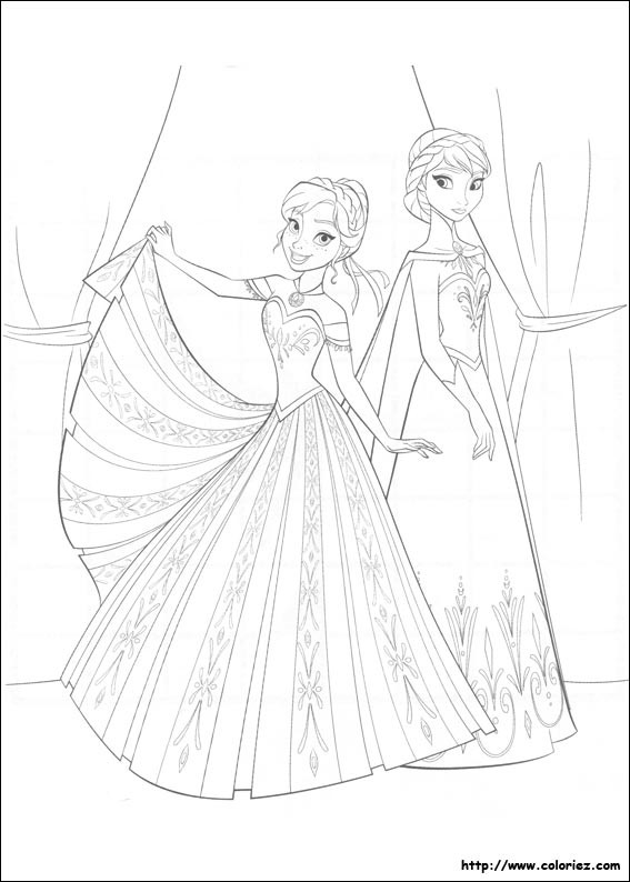 Coloriage et dessins gratuits Elsa et Anna en Robes magnifiques à imprimer