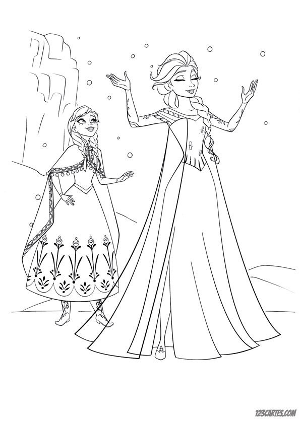 Coloriage Elsa Et Anna Sous La Neige Dessin Gratuit A Imprimer