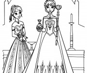 Coloriage La Reine des Neiges et Anna à découper