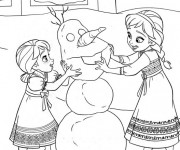 Coloriage La Reine des Neiges et Bonhomme de Neige