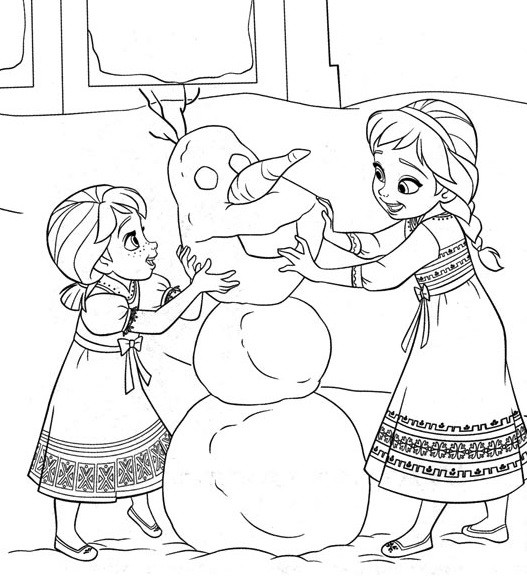 Coloriage et dessins gratuits La Reine des Neiges et Bonhomme de Neige à imprimer