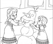 Coloriage Les Deux Soeurs construisent Olaf