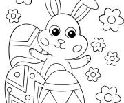 Coloriage &OElig;ufs et lapin de P&acirc;ques d&eacute;cor&eacute;s avec des fleurs