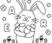 Coloriage et dessins gratuit Adorable lapin de P&acirc;ques serrant des c&oelig;urs dans ses bras à imprimer