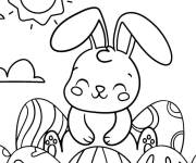 Coloriage et dessins gratuit Adorable lapin pos&eacute; sur un oeuf de P&acirc;ques à imprimer