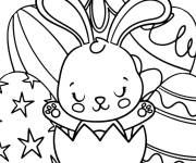 Coloriage et dessins gratuit B&eacute;b&eacute; lapin de P&acirc;ques assis dans un &oelig;uf en couleurs à imprimer