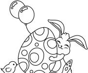 Coloriage B&eacute;b&eacute; lapin et poussin avec un oeuf de Paques d&eacute;cor&eacute;