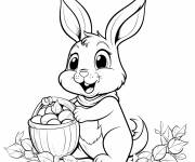 Coloriage Charmant lapin de P&acirc;ques avec des &oelig;ufs