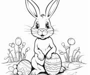 Coloriage Charmant lapin de P&acirc;ques avec des &oelig;ufs avec des tulipes