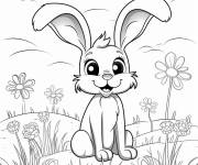 Coloriage Charmant lapin de P&acirc;ques dans le pr&eacute;