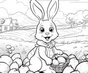 Coloriage Chasse aux &oelig;ufs du lapin de P&acirc;ques