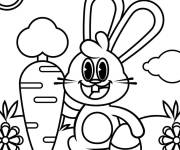 Coloriage et dessins gratuit Colorie ce lapin de P&acirc;ques tenant une carotte à imprimer