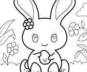 Coloriage Contour simple de lapin de P&acirc;ques avec des &oelig;ufs de dessin anim&eacute;